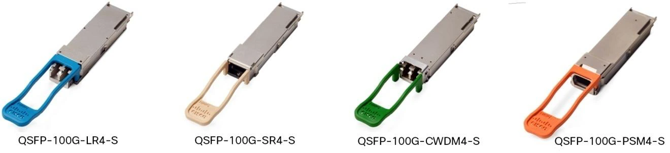 Cisco QSFP-100G LR4 / SR4 / CWDM4 / PSM4 — примеры оптических модулей
